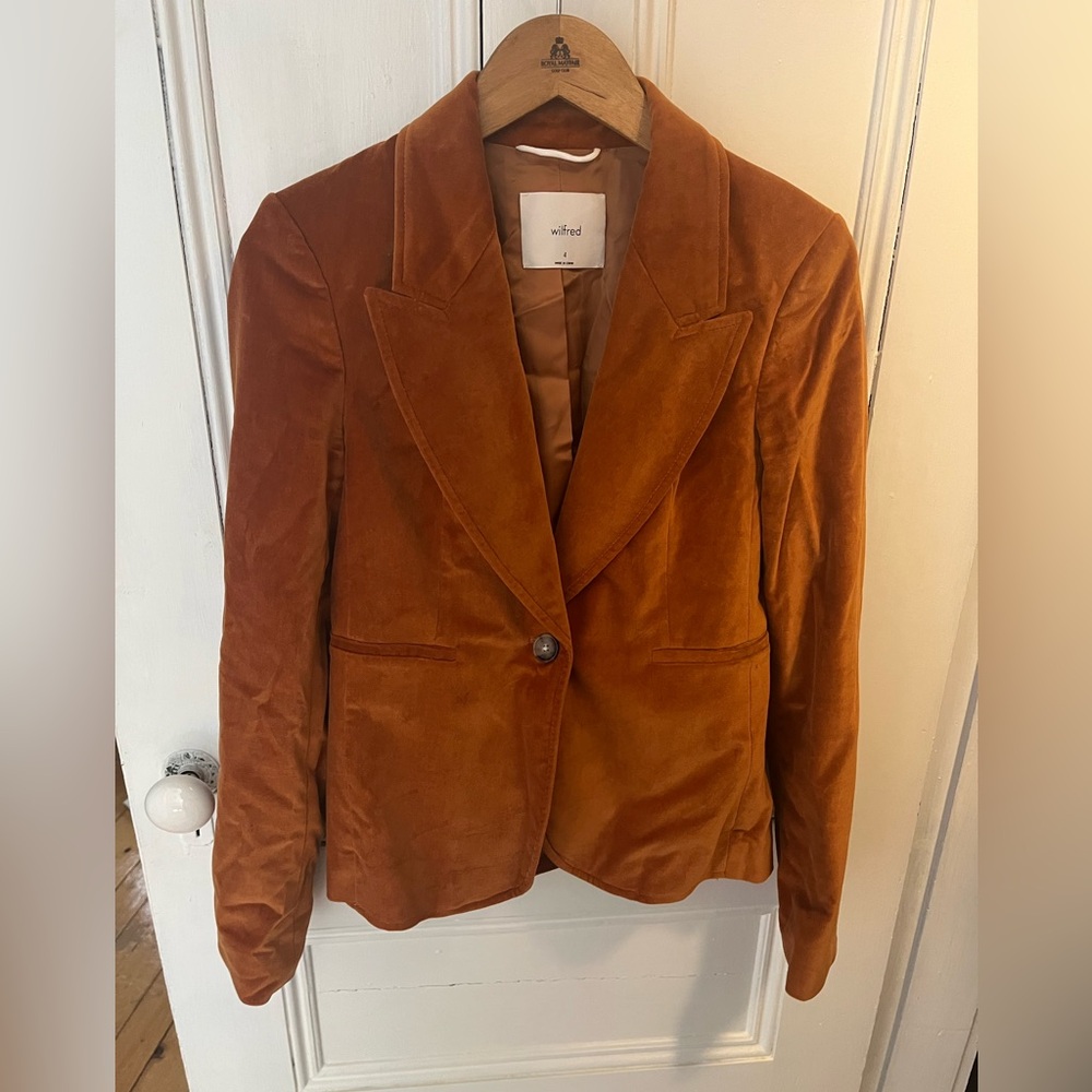 Wilfred burnt orange velvet blazer, size 4